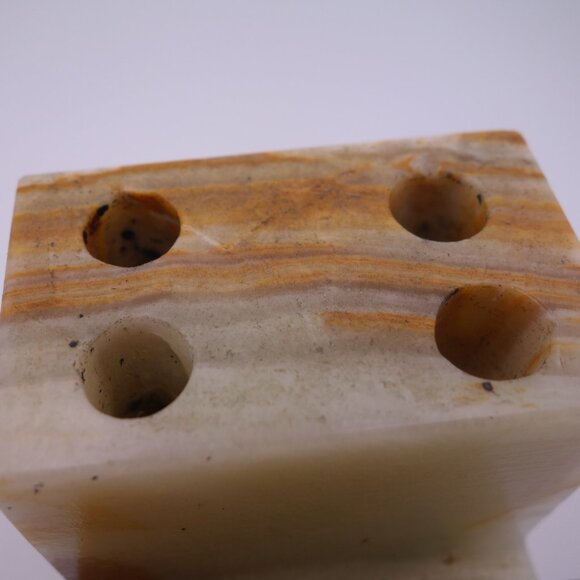 Vintage Onyx Marble Granite Stone Pen Pencil Letter Holder Desk Paperweight - Picture 10 of 13